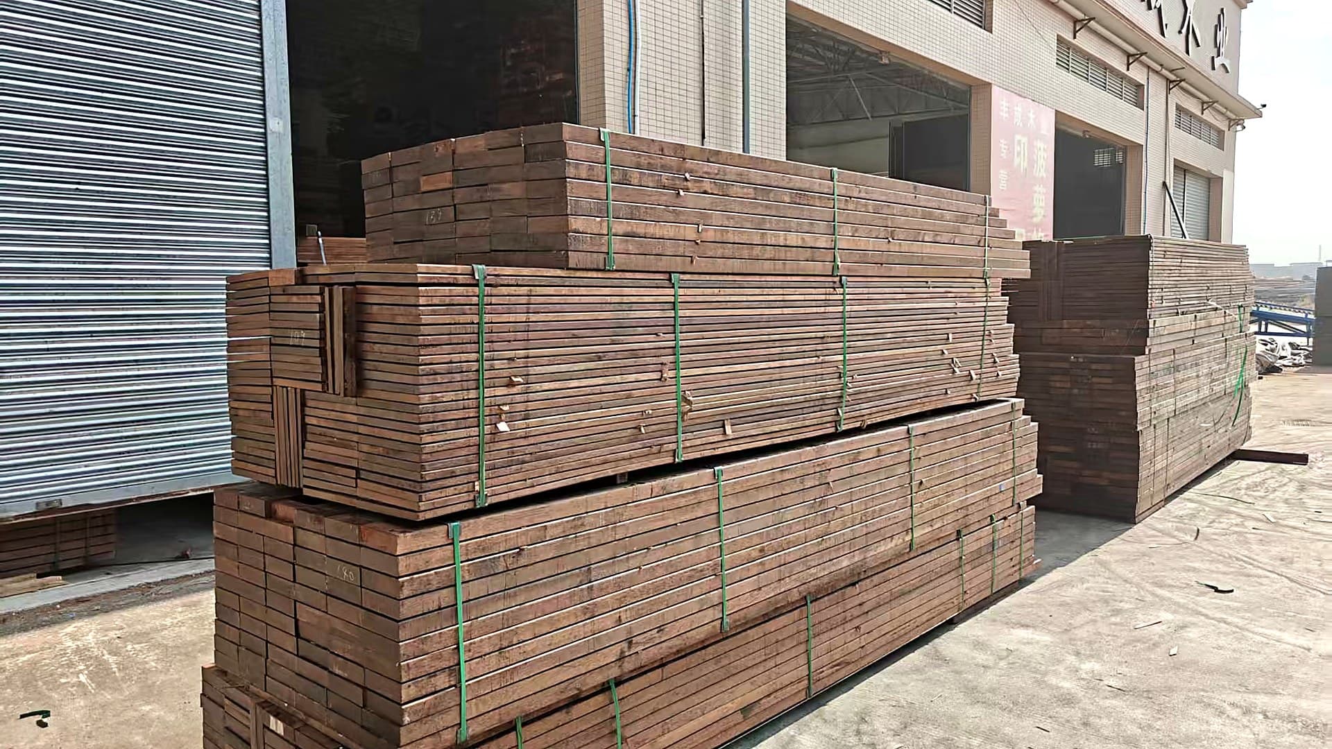 Packed hardwood bundles ready for export shipment